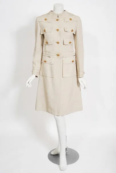 1969 Chanel Haute Couture Oatmeal Linen Documented Jacket Skirt Suit