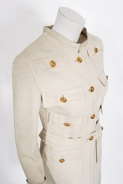 1969 Chanel Haute Couture Oatmeal Linen Documented Jacket Skirt Suit