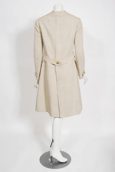 1969 Chanel Haute Couture Oatmeal Linen Documented Jacket Skirt Suit