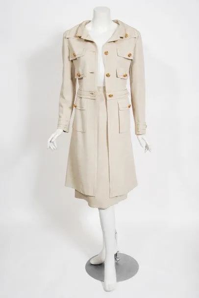 1969 Chanel Haute Couture Oatmeal Linen Documented Jacket Skirt Suit