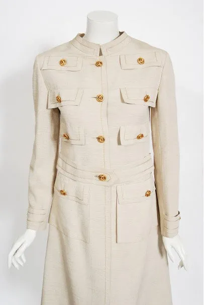 1969 Chanel Haute Couture Oatmeal Linen Documented Jacket Skirt Suit