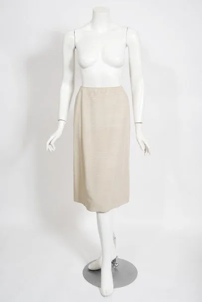 1969 Chanel Haute Couture Oatmeal Linen Documented Jacket Skirt Suit