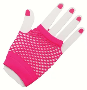 80's Fishnet Fingerless Glove-Short-Pink