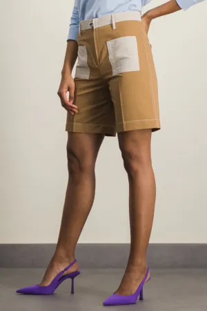 Bi-colored organic cotton-lin high waist shorts