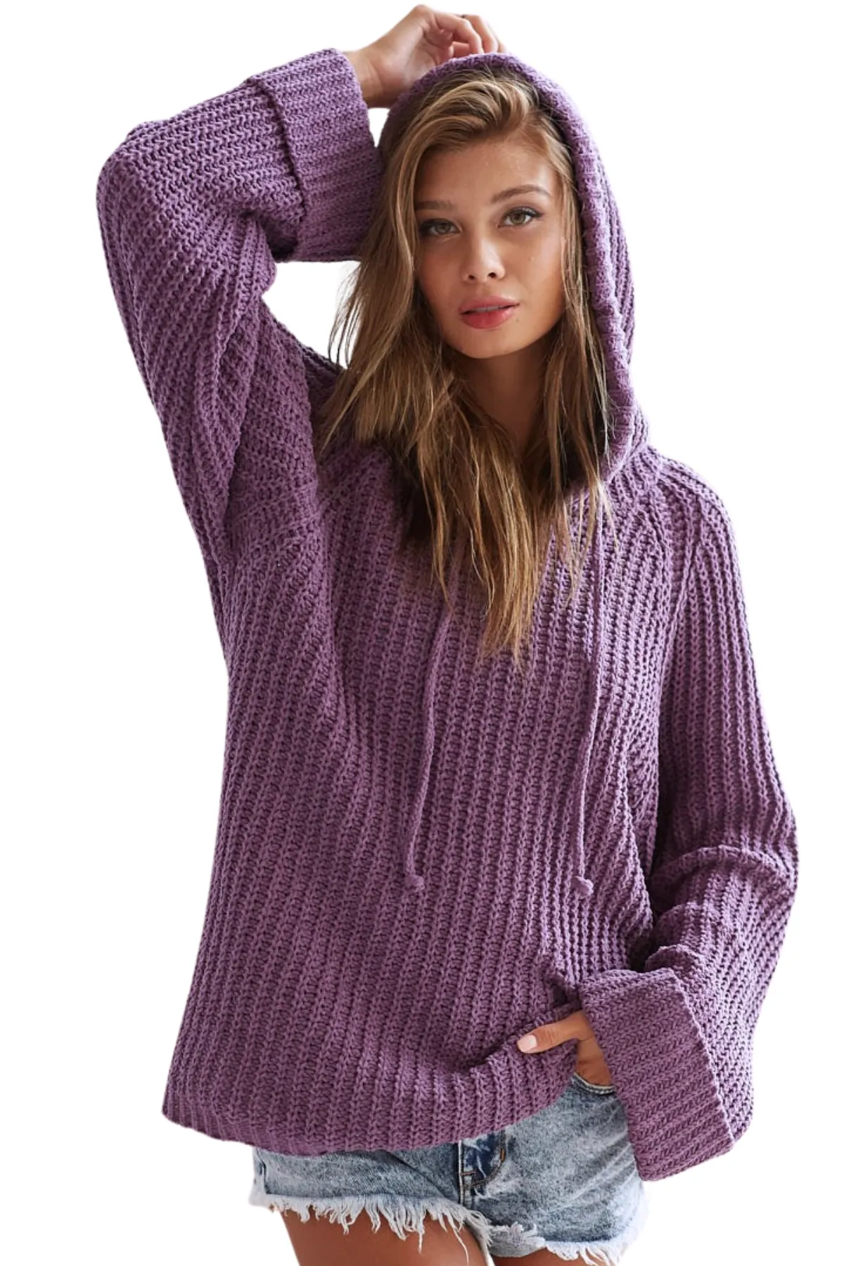 BiBi Soft Hooded Sweater in Plum