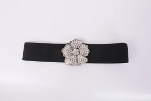 Diamante Flower Buckle Wide Women Belt