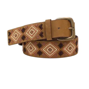 Diamond Embroidered Medium Brown Belt