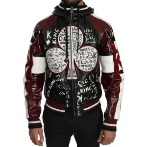 Dolce & Gabbana Black Bordeaux Hooded Leather DG King of Love Jacket