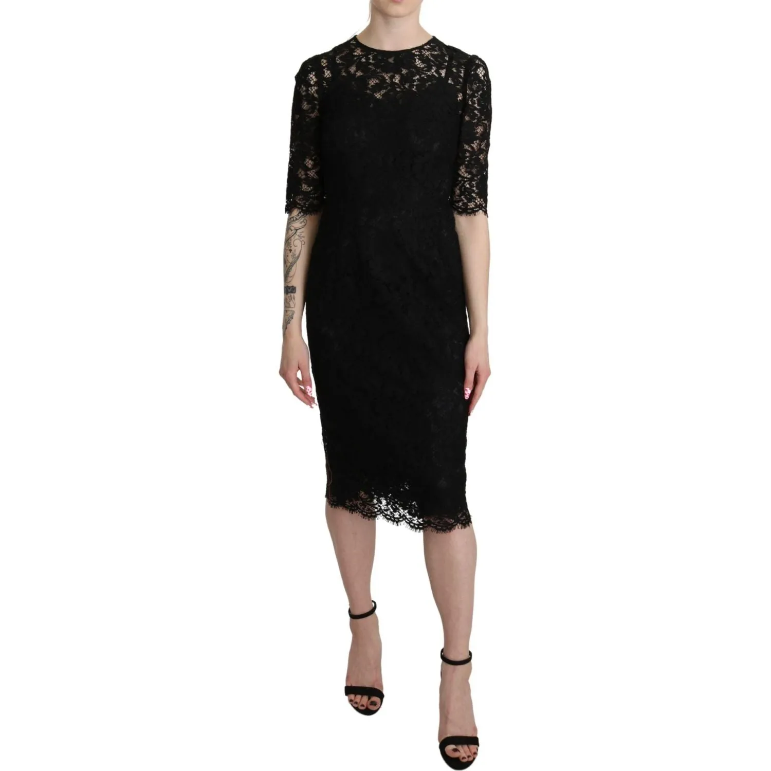 Dolce & Gabbana Elegant Black Lace Sheath Knee-Length Dress