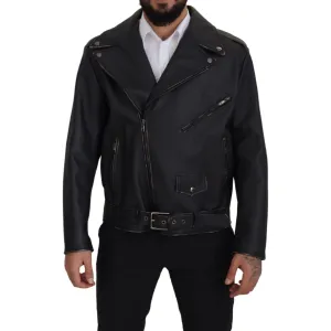 Dolce & Gabbana Elegant Black Leather Biker Jacket