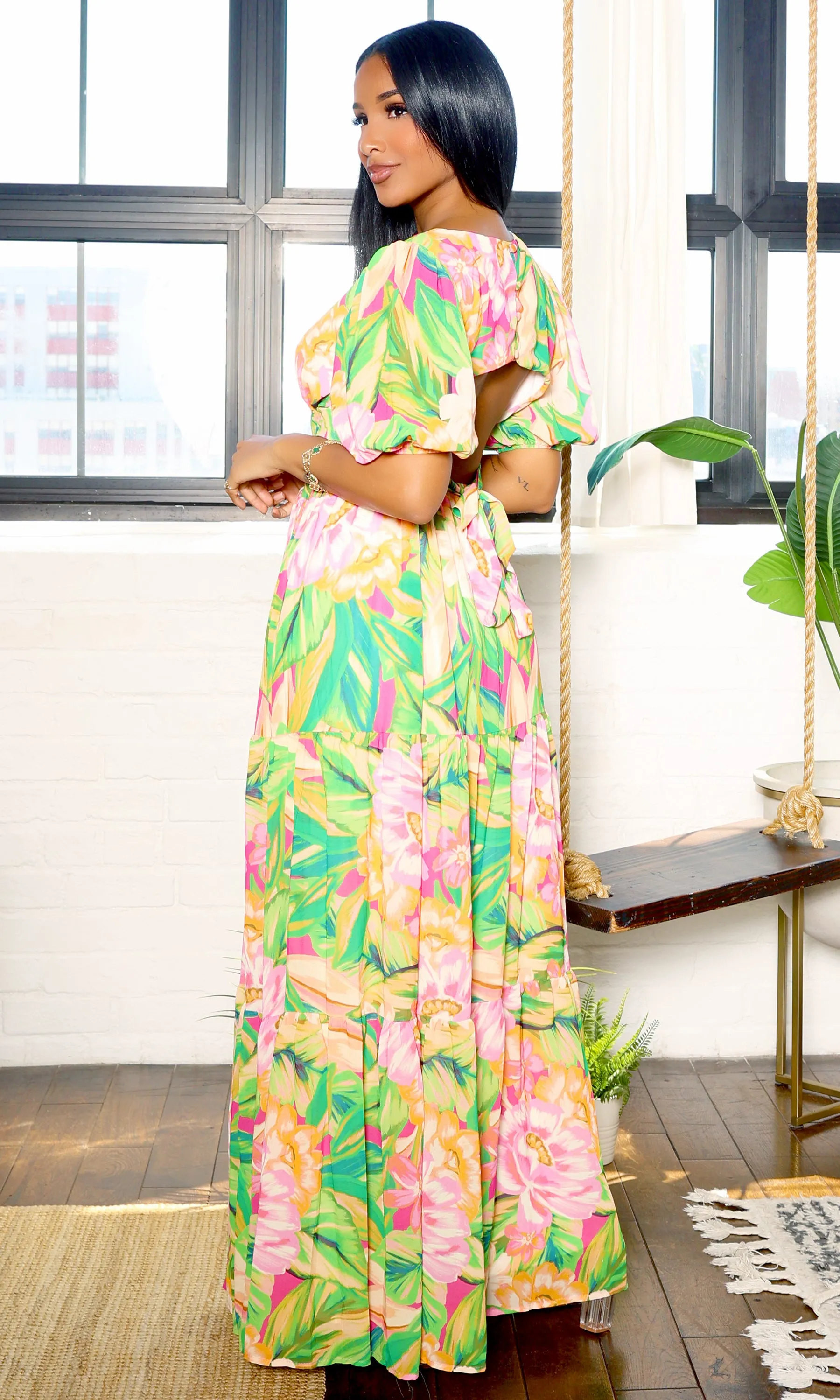 Harbor Island | Long Cutout Maxi - Fuchsia Green FINAL SALE