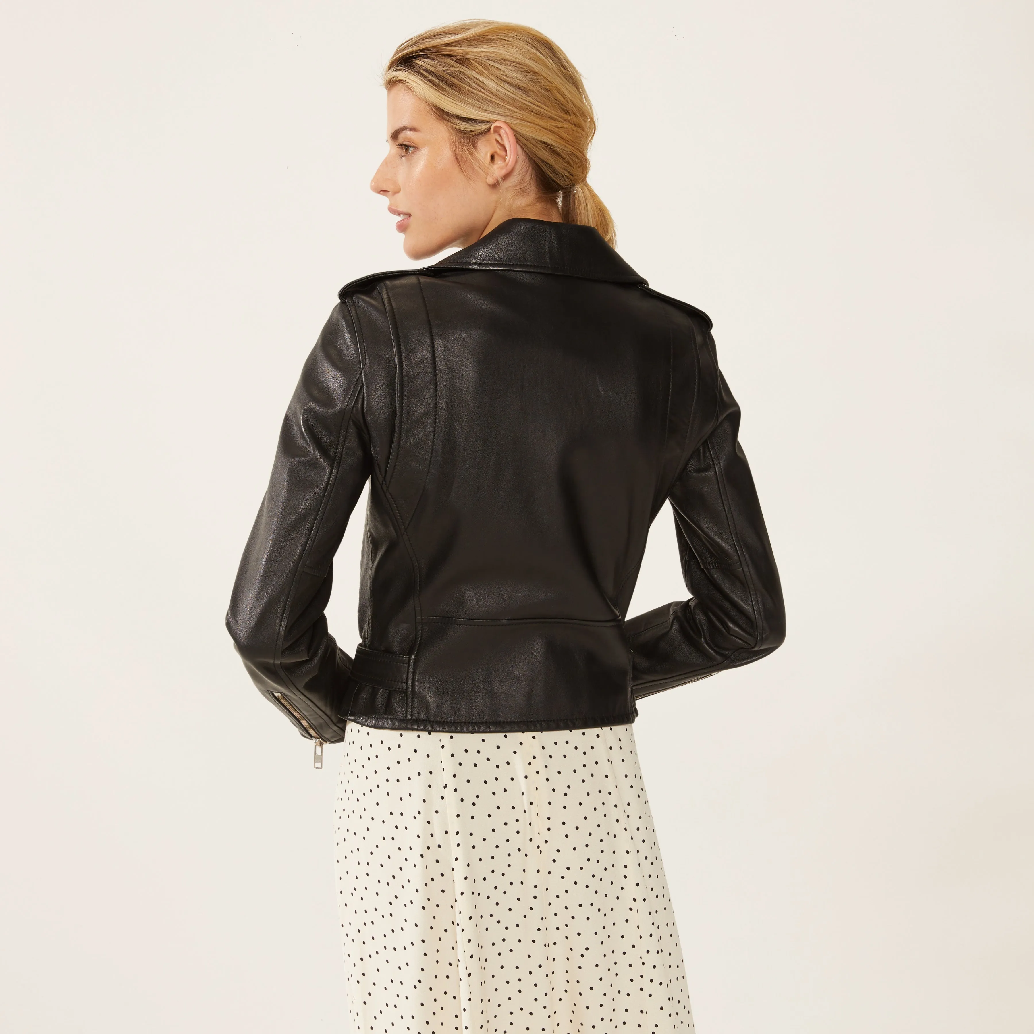 Niki Lambskin Leather Fitted Motorcycle Jacket