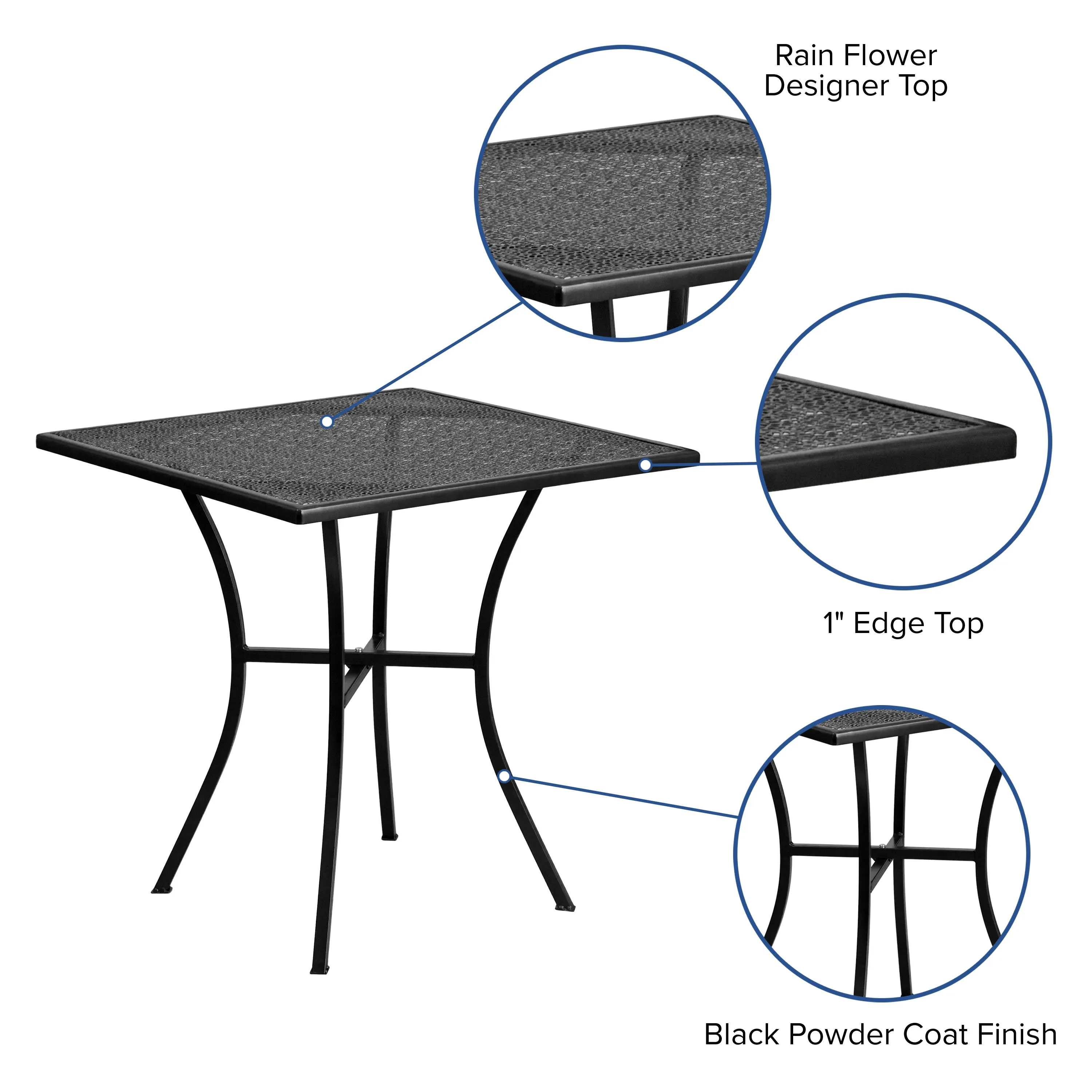 Oia Commercial Grade Square Patio Table | Outdoor Steel Square Patio Table