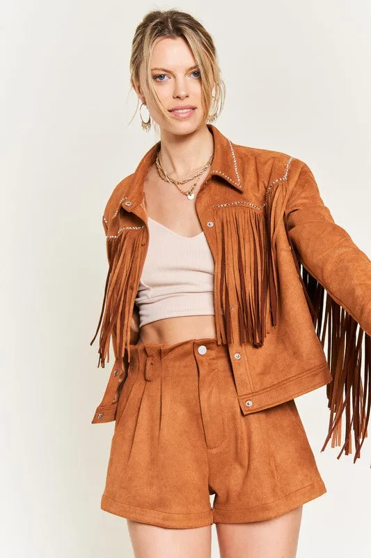 Suede studded fringe jacket